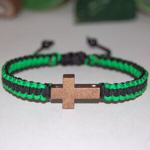 Cross Bracelet,Wood Cross Bracelet,Braided Cross Bracelet